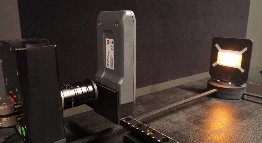 MSC15 set up in front of the luminance camera to check the transmission spectrum. MSC15 set up in front of the luminance camera to check the transmission spectrum.